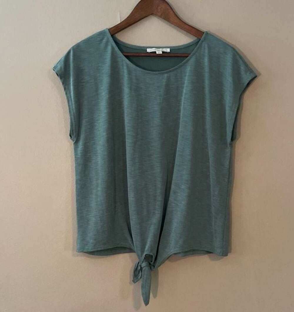 Green Envelope Los Angeles Tie-Front Soft Knit Cap Sleeve Top
